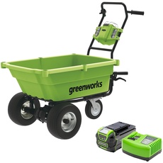 Greenworks Gartenkarre Akku Gartenwagen 40 V 100 kg Höchstlast Selbstfahrende 3 Rad Trolley Schubkarre Geschwindigkeitsregelung für den Außenbereich 5Ah Akku G40GC