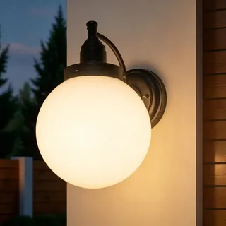 FTL Wandlampe Aussen Glaskugel, Industrial Außenwandleuchten, E27 Gartenwandleuchte, Ausenbeleutung Hauswand, Retro Außen Laterne Wandleuchte für Eingangstür, Garage, Terrasse, IP44 Wasserdicht