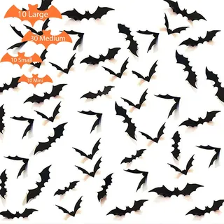 Halloween 3D Fledermause Wandaufkleber Deko Fledermaus Dekoration Gruselig Party Zubehör für Wand Tür Haus Fenster– 60 Stück