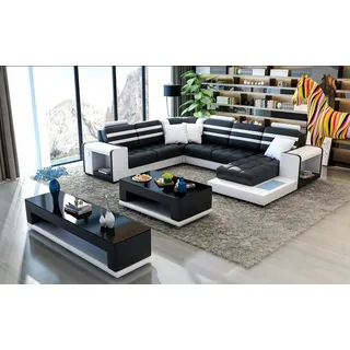 Ecksofa Polster Ecksofa U Form Couchtisch Sideboard Ledersofa Wohnlandschaft Neu - Rot