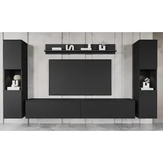 OTTO home INOSIGN Wohnwand »PARIS, Vitrine Türanschlag links/rechts wechselbar« Komplett-Set, 4 Stk. tlg., schwarz