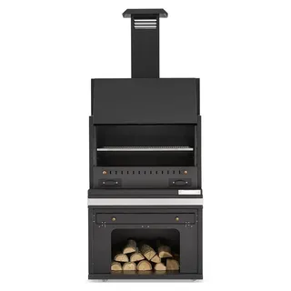 Schwarzer Edelstahl Grillkamin im modernen Design für Garten