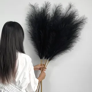 Getrocknete Pampasgras 6 Stück weiß 113 cm - künstliche Dekoration für Wohnzimmer Haus Flur Vase Boho schwarz - Weiß, Schwarz