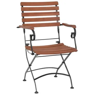 greemotion Klappsessel Borkum akazie, Sessel mit Stahlgestell in Schwarz, klappbarer Gartenstuhl mit Armlehnen, Stuhl aus FSC® zertifiziertem Akazienholz, witterungsbeständig und pflegeleicht