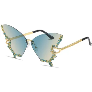 YAMEIZE Schmetterling Sonnenbrille Randlose Vintage Brillen-Lustige Diamond Strass Disco Brille für Herren Damen Getönte Rave Brille Festival Sonnenbrille