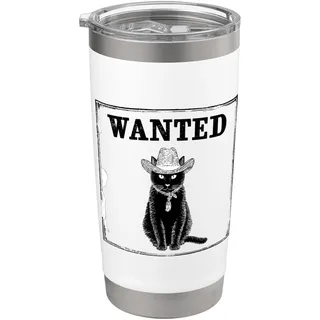 Wanted Western Country Cowgirl im Vintage-Stil, lustige Cowboykatze Doppelwandiger Edelstahl-Thermobecher
