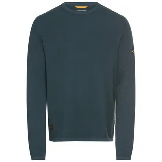 Strickpullover CAMEL ACTIVE, Herren, Gr. L, blau (tinted blau), Strick, Obermaterial: 100% Baumwolle, unifarben, regular fit taillenbedeckt, Rundhals, Rippbündchen, Pullover Strickpullover, mit Logo Stickerei