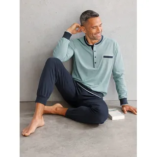 Schlafanzug PASTUNETTE, Herren, Gr. 52/54, bunt (mint, marine), 100% Baumwolle, Homewear-Sets Schlafanzug