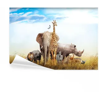 decomonkey Fototapete selbstklebend Afrika Tiere, 343x256 cm, XL, Elefant | Giraffe, Kinderzimmer, Selbstklebende, Tapeten, Wand, Fototapeten, Tapete, Wandtapete, klebend, Klebefolie