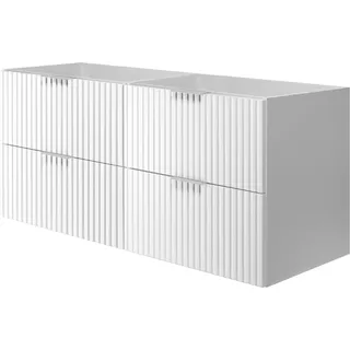 Waschtischunterschrank, Mattweiß, 120 (2 x 60) x 57 x 46 cm, silberner Griff, ohne Arbeitsplatte - Weiß, Silber