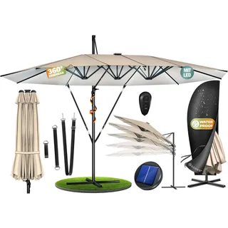 KESSER® Sonnenschirm Doppelsonnenschirm 4,6m x 2,7m | Ampelschirm Abdeckung & Windsicherung mit Kurbel & Ständer | Kurbelschirm Aluminium wasserabweisend | Neigbar Kippbar 360° Drehbar - Beige