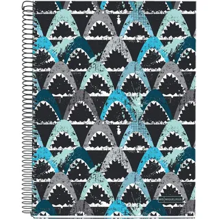 Miquelrius - Notizbuch A4, 140 Blatt, 70 g/m2, kariert 5 x 5 mm, 4 farbige Streifen, Hardcover laminiert, Design Shark