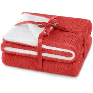 AmeliaHome Kuscheldecke 220x240 cm zarte Steppung Sherpa Lammfelloptik Wohndecke Shleepy Rot