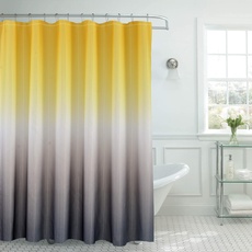 Creative Home Ideas - Duschvorhang-Set aus Strukturiertem Stoff, inklusive 12 leicht gleitenden Metallringen, moderner Badezimmer-Dekor, maschinenwaschbar, Maße: 177,8 x 182,9 cm, gelb/grau Ombre