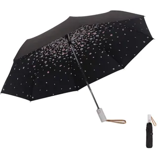 Meiyijia Regenschirm, automatisches Öffnen und Schließen, kompakt und faltbar, UV-Schutz, tragbar und winddicht, ultraleichter Sonnenschirm., Schwarz-Sakura, 28.5, Elegant