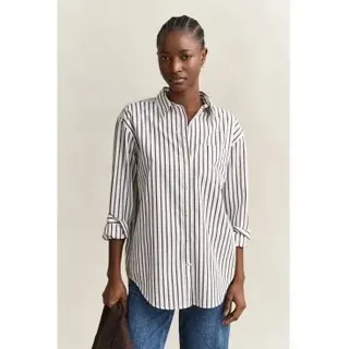 Gant für Damen. 4300239 Klassisches Popeline-Hemd mit Streifen Relaxed Fit weiß (44), Lässig, Baumwolle, Langarm