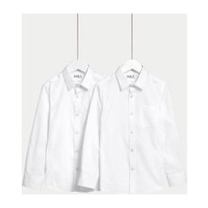 Boys M&S Collection 2pk Boys' Slim Fit Non-Iron School Shirts (2-18 Yrs) - White, White - 4-5 Y