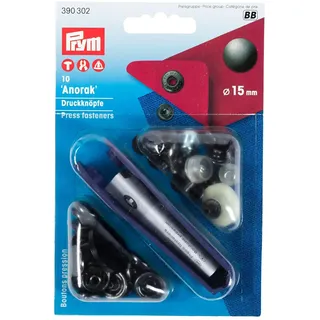 Prym 390302 Nähfrei-Druckknopf Anorak, 15mm, brüniert, 10 Stück mit Werkzeug