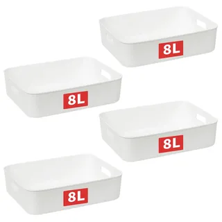 cetomo Aufbewahrungskorb 8Lx4 Kunststoff mit Griffen 35 x 27 x 9 cm weiß