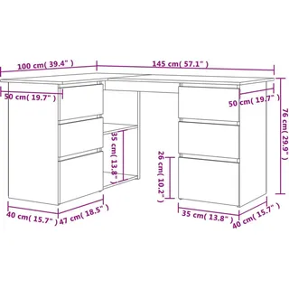 vidaXL Eckschreibtisch Hochglanz-Weiß 145x100x76 cm Holzwerkstoff