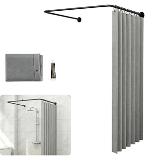 Duschvorhangstange U Form, Duschstange U Form 80-120 cm Verstellbare Seite, 3 m X 2 m Duschvorhang mit Stange Duschvorhangstange Ohne Bohren, Wandmontage für Badezimmer, Badewannen, Umkleidekabinen