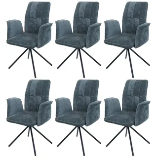 Mendler Esszimmerstuhl HWC-N99 Stoff blau/grün 6er Set