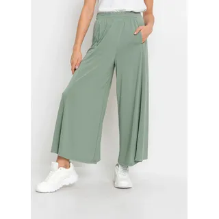 Culotte BONPRIX "Jersey-Culotte mit weitem Bein", Damen, Gr. 52/54 (XXL), N-Gr, grün (rauchgrün), Obermaterial: 70% Modal, 30% Polyester, loose fit, Hosen Culotte, aus Modal und Polyester, Loose fit Passform, weites Bein