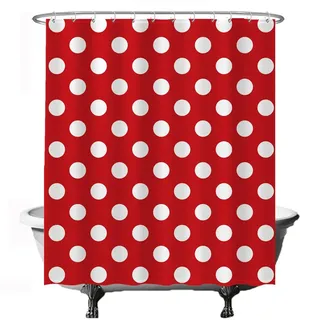Ulticool Duschvorhang Polka Dot 180x200 cm, waschbar, Anti-Schimmel, mit 12 Ringen, Rot Weiß