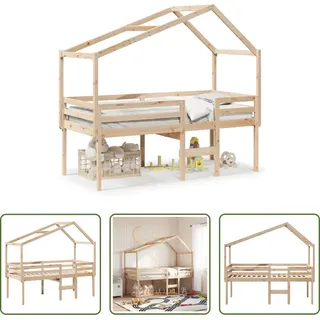 The Living Store Hochbett mit Dach 80x200 cm Massivholz Kiefer - Braun