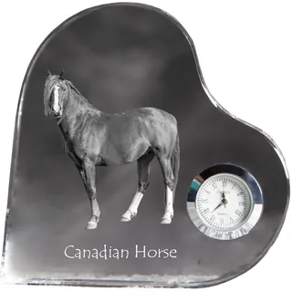 Kanadisches Pferd - Kristalluhr mit einem Pferdebild, Herzregal-Uhr, personalisierte Standuhr der Marke Art-Dog - Transparent