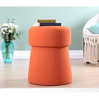 Atelier Del Sofa Stylish Orange Pouffe, 50 cm Height x 40 cm Depth | 50% Cotton & 50% Linen, 6 cm Orthopedic Sponge | PVC Coated Hidden Legs, Bohemian Design