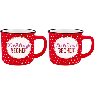 GRUSS & CO Becher Motiv Lieblingsbecher | New Bone China Porzellan, Emaille-Optik, 35 cl | Tasse mit Spruch | 45779, 1 Stück (2er Pack)