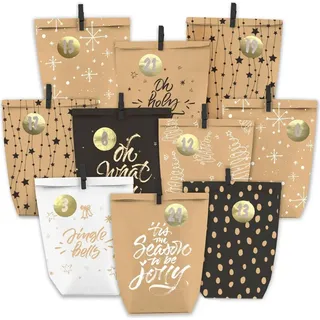 Adventskalender zum Befüllen 24 Weihnachtskalender Papiertüten Kraftpapier Braun - Braun