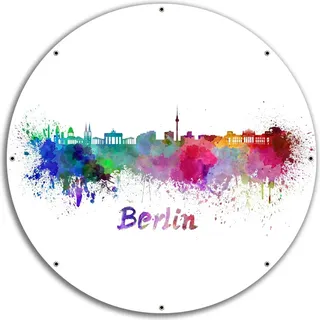 Wallario rundes Outdoor-Poster für Garten oder Balkon, Motiv Städte als Aquarell - Skyline von Berlin, 60 cm Durchmesser - Weiß