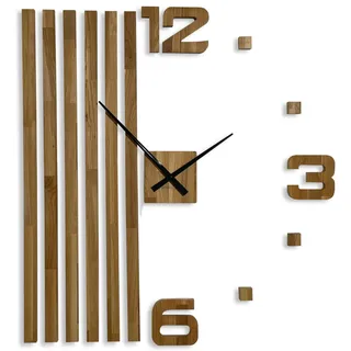 FLEXISTYLE 3D Wanduhren DIY Holz Eiche Lamellen große Wanduhr 100 cm Modern Design EKO Wandtattoo Dekoration Uhren für Büro Wohnzimmer Schlafzimmer Dekoartikel (XXL 100cm shwarze Zeiger)