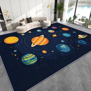 AevuCub Weltraum Deko, Galaxy Planeten Teppich 120x170 Kurzflor, Teppich Wohnzimmer Universum, Weich rutschfest Waschbare Teppiche, Bettvorleger Schlafzimmer Kinderzimmer