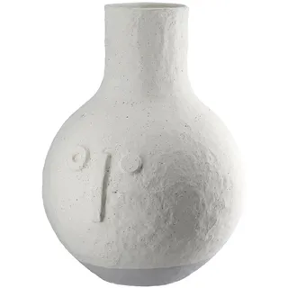 Casablanca Vase Belém - Baumwolle - Creme - strukturiert - Gesichtsmotiv - Bauchig - Höhe 31cm x Ø 25cm - wasserdichte Blumenvase