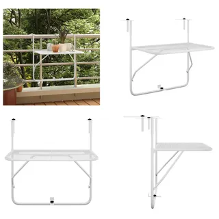 vidaXL Balkontisch Weiß 60x40 cm Stahl - Balkontisch - Balkontische - Hängetisch - Balkon Bartisch - Weiß