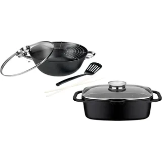 GSW Gourmet Granit Topf-Set 4-tlg. Bräter 32 cm rund + Wok 32 cm rund