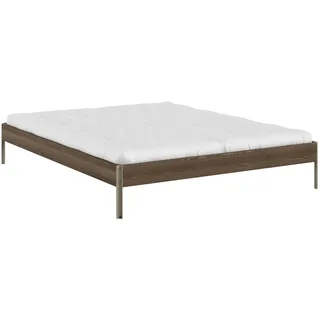 Bettgestell KARUP DESIGN "CORE BED Bodenbett, Holzrahmen, Futonbett, Jugendbett, Holzbett", carob braun, sage grün, B:166cm H:34cm L:206cm, Betten, Bettgestell, Massivholzbett mit Lattenrost, Kiefer massiv, Doppelbett ohne Kopfteil