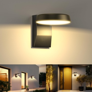 BENMA 22W LED Wandleuchte Außenlampe Aussenleuchte, Wasserdicht IP65 Außen Innen Wandlampe mit Schwenkbar LED Panel Schwarz Runde Außenwandleuchte für Garten Terrasse, 1800 Lumen, Warmweiß 3000K