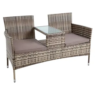 Polyrattan Gartenbank Sitzbank 2-Sitzer Gartenmöbel Balkonmöbel Beige-Braun