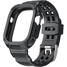 Armband mit Uhrengehäuse für Apple Watch Ultra 49mm TPU Ersatzarmband Schwarz