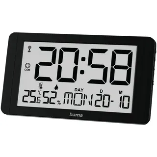 Hama 00222215 Funkuhr mit Thermometer/Hygrometer, Schwarz