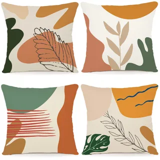 ZWJD Kissenbezug 40x40 4er Set Outdoor Kissen Dekokissen Leinen Kissenhülle Kissenbezüge Geometrische Muster Kissenhüllen für Sofa Wohnzimmer Zierkissen 40x40 A048-16