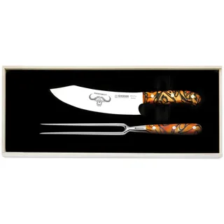 Giesser seit 1776 - Made in Germany - PremiumCut, Spicy Orange, Tranchier Set 2 teilig, Kochmesser 20 cm, Tranchiergabel, Acryl, exotisch, rostfrei, Grillmesserset