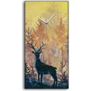 Dekor Leinwand Uhr Wandbilder 30x60 Malerei Wald Bäume Tiere Hirsche Kunst - weiße Hände - Gelb