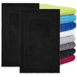 BaSaTex - 2er Pack Badvorleger für Dusche & Badewanne - Badematte Saugfähig & Schnelltrocknend in 50x80 cm - Aus 100% Baumwolle & 800 g/m2 - Duschvorleger Öko-Tex Made in Green Zertifiziert - Schwarz