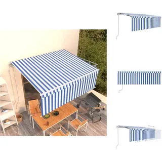 vidaXL Markise Automatisch Einziehbar mit Volant 4x3 m Blau und Weiß - Markisen - Blau