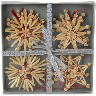 Riffelmacher 75315 - Strohsterne im Set, 12 Stück, Größe je 6 cm, mit rotem Faden zum Aufhängen, traditioneller Baumschmuck, Weihnachten, Advent, Sterne, Hängedeko, Tischdeko, Weihnachtsbaum